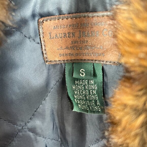 Vintage Y2K Ralph Lauren Trucker Jean Jacket Removable Faux Fur Collar Quilted S - Picture 5 of 12